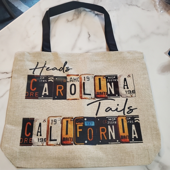 Heads CAROLINA Tails CALIFORNIA Burlap Tote Bag - Picture 6 of 7